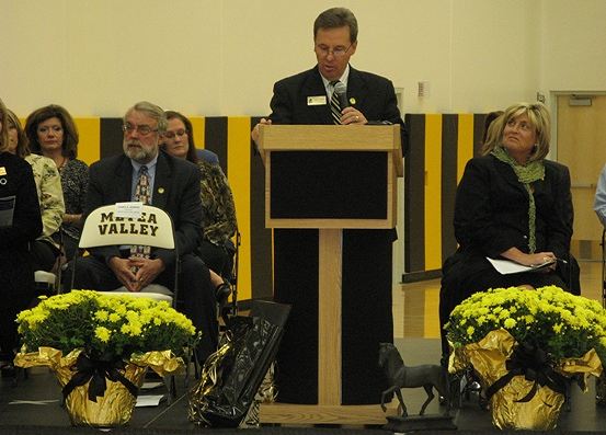 Principal Jim Schmid at the Metea Valley High School Dedication Ceremony.